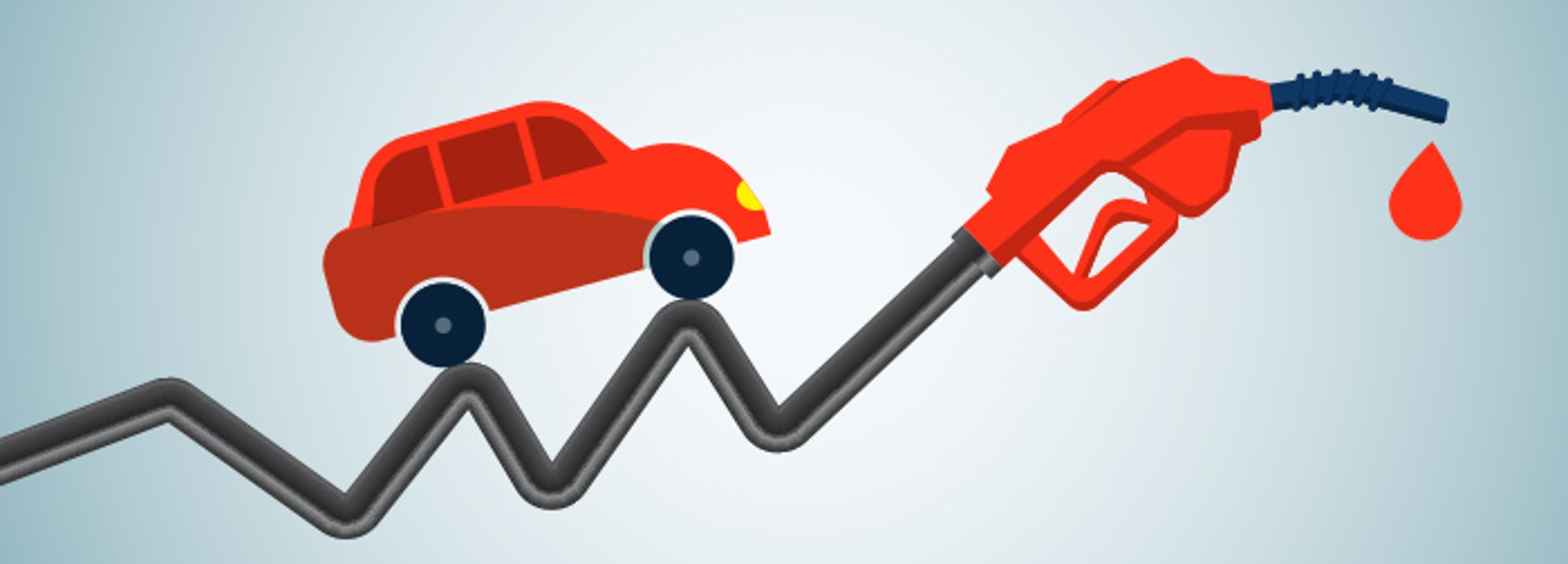 Illustration of a car driving up a line toward a gas pump handle